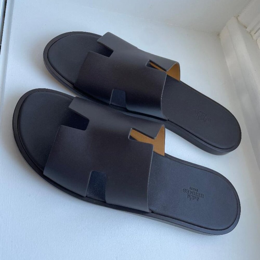 Hermès Black Oran Sandals Size 46 | Leather Slides | Made in Italy